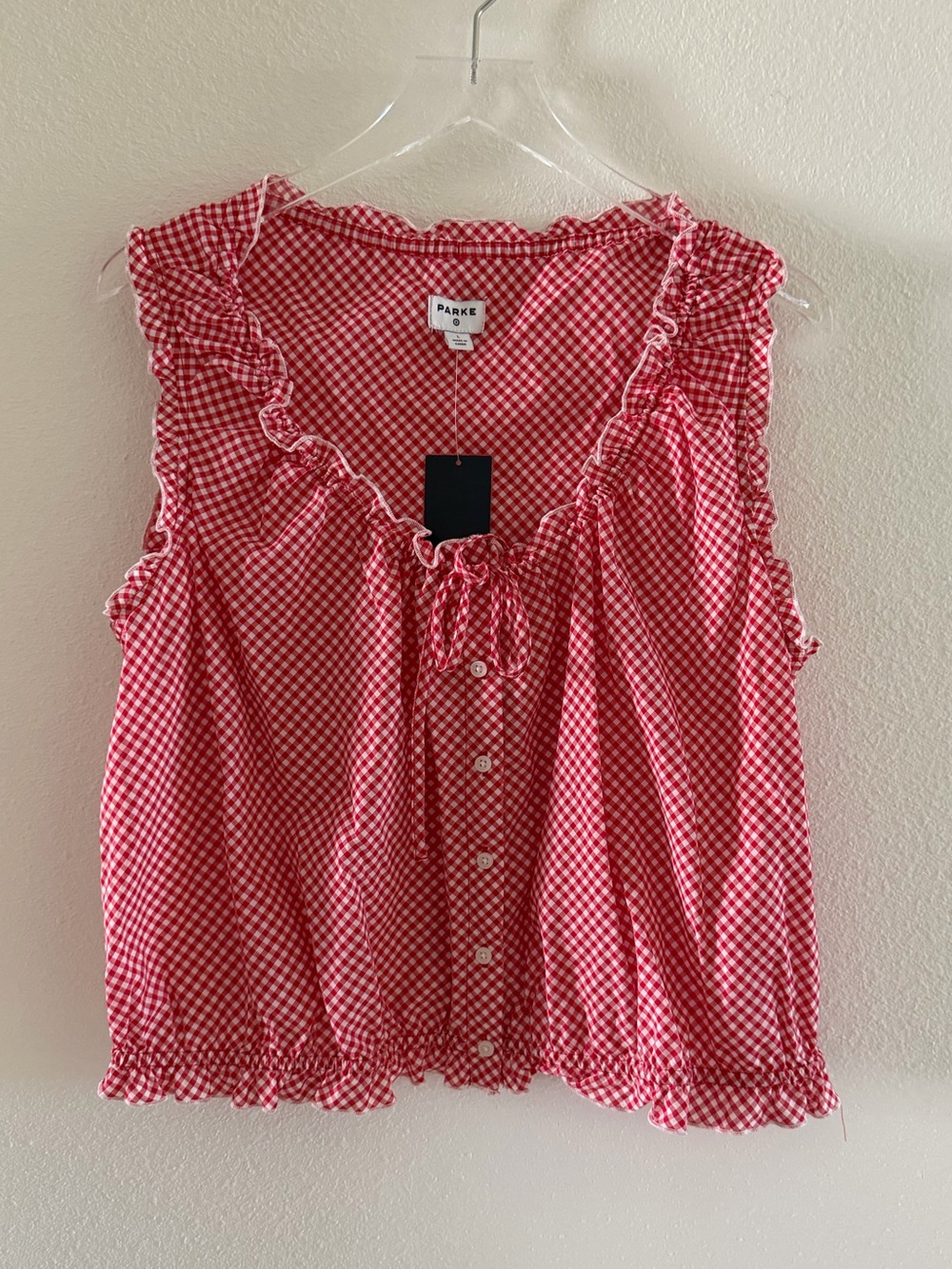 PARKE x TARGET Red Gingham Check Ruffle Button-Front Camisole